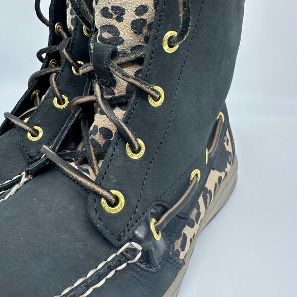 Sperry Hikerfish Leopard Print Black Leather High Top Boots Womens Size 7.5 - Picture 5 of 16